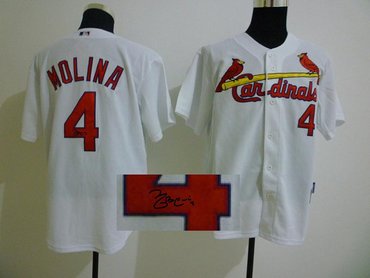 mlb jerseys st.louis cardinals #4 molina White Signed Jersey