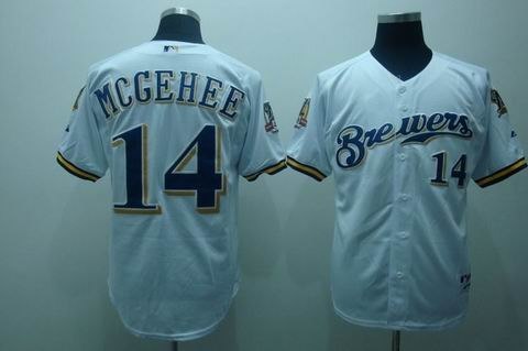 mlb milwaukee brewers #14 mcgehee white[40th patch]