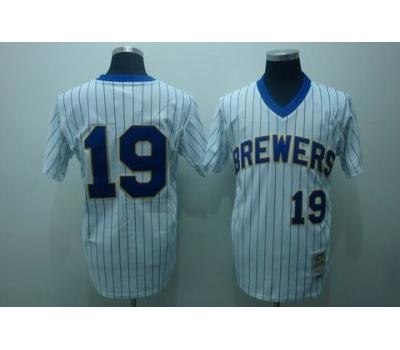 mlb milwaukee brewers #19 yount m&n white(blue strip)