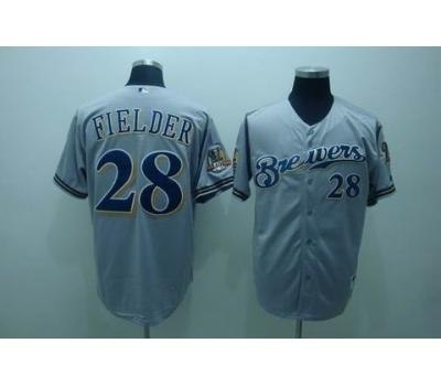mlb milwaukee brewers #28 fielder 40th patch grey