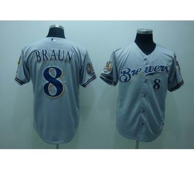 mlb milwaukee brewers #8 braun 40th patch grey
