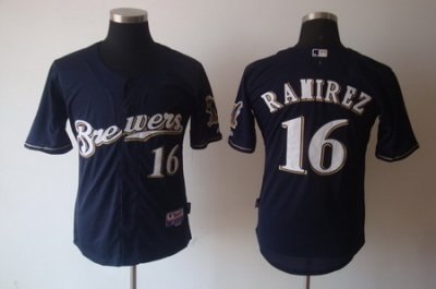 mlb milwaukee brewers 16# aramis ramirez men blue cool base jerseys