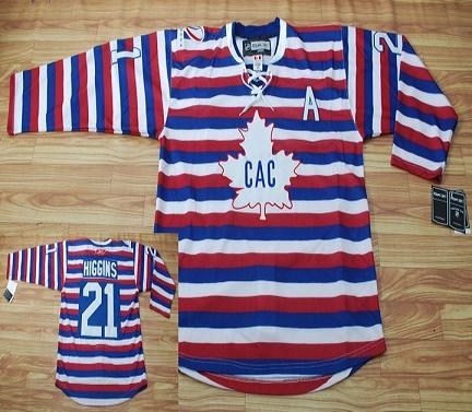 montreal canadiens #21 higgins red pinstripe hockey jersey