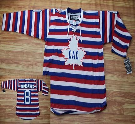 montreal canadiens #8 komisarek red pinstripe hockey jersey