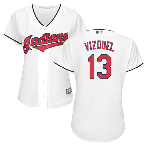 ndians #13 Omar Vizquel White Home Women's Stitched MLB Jersey