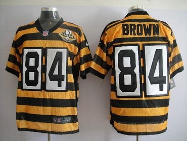 nfl pittsburgh steelers 84 antonio brown yellow black 80th throwback jerseys