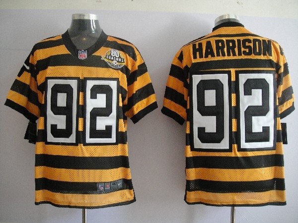 nfl pittsburgh steelers 92 james harrison yellow black 80th throwback jerseys