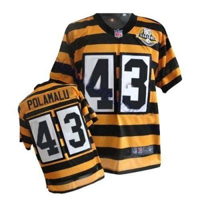 pittsburgh steelers #43 troy polamalu yellow black 80th throwback jerseys