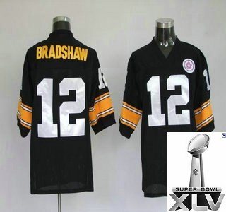 pittsburgh steelers 12 bradshaw black throwback jerseys {2011 super bowl xlv }