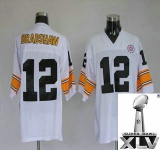pittsburgh steelers 12 bradshaw white throwback jerseys {2011 super bowl xlv }