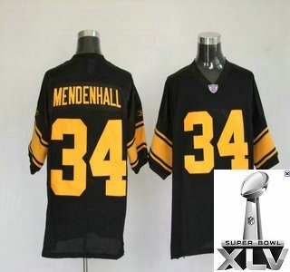 pittsburgh steelers 34 rashard mendenhall black yellow number {2011 super bowl xlv }