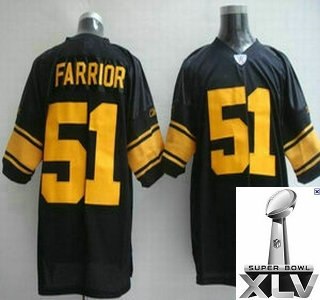 pittsburgh steelers 51 james farrior black jersey yellow number {2011 super bowl xlv }