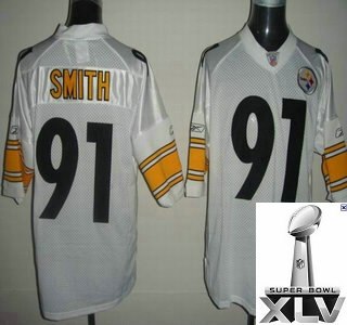 pittsburgh steelers 91 smith white jerseys {2011 super bowl xlv }