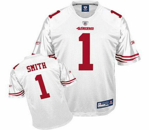 san francisco 49ers 1 troy smith replica white jersey