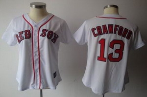 women boston red sox 13 carl crawford white jersey(red number)