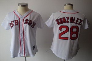 women boston red sox 28 adrian gonzalez white jersey(red number)