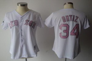 women boston red sox 34 david ortiz white jersey (pink number)