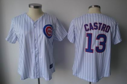 women chicago cubs 13 starlin castro home white strip jerseys