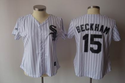 women chicago white sox 15 gordon beckham white black strip jerseys