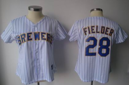 women milwaukee brewers 28 p.fielder white strip jersey women milwaukee brewers 28 p.fielder white strip jersey