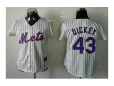 women mlb jerseys new york mets #43 dickey cream(blue stripe)