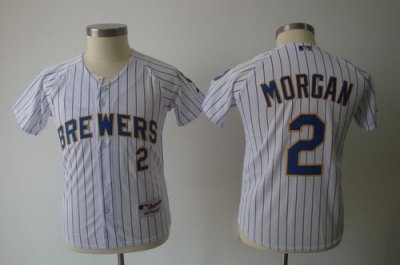 youth kids milwaukee brewers 2# nyjer morgan white strip jerseys