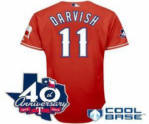 youth mlb jerseys texas rangers #11 darvish red(40th anniversary)