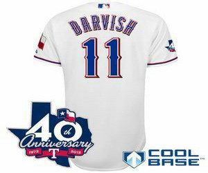 youth mlb jerseys texas rangers #11 darvish white(40th anniversary)